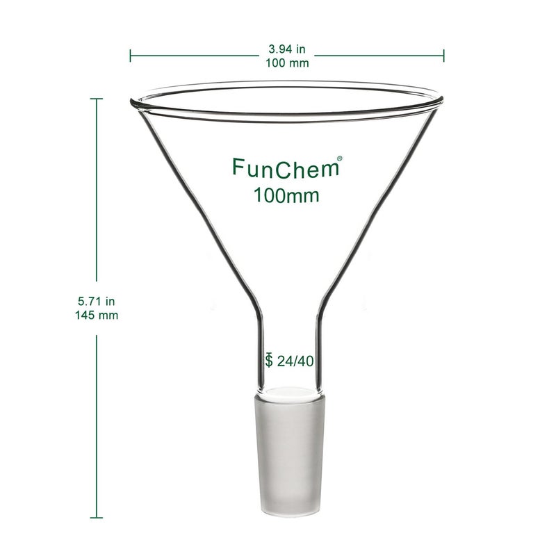 FunChem Glass Short Stem Powder Funnel with O.D. 100 mm at Top, Durable Borosilicate Glass Filter with 24/40 Inner Joint - Image 2